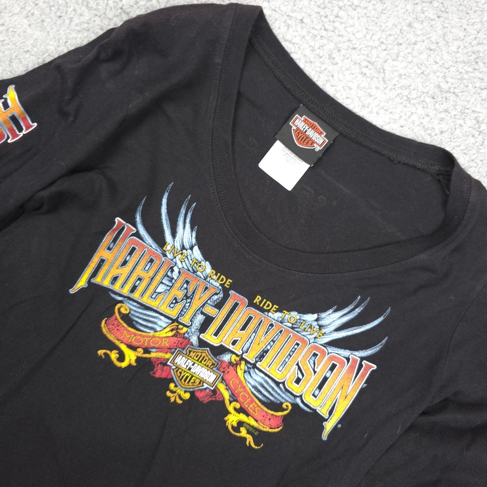 Harley-Davidson Long Sleeve Graphic Tee Motorcycle Biker Top Black Size S 2010‎